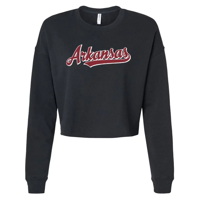 Arkansas T Vintage Sports Design Retro Script Cropped Pullover Crew