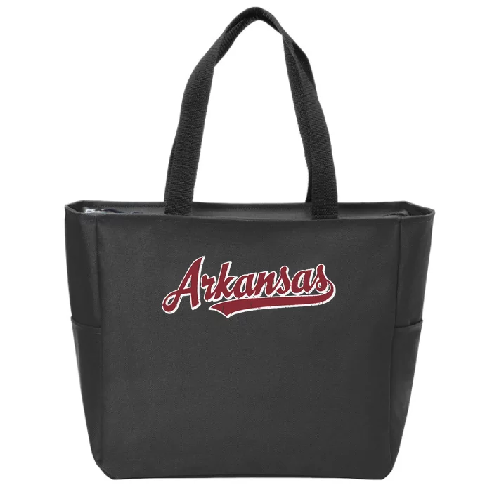 Arkansas T Vintage Sports Design Retro Script Zip Tote Bag