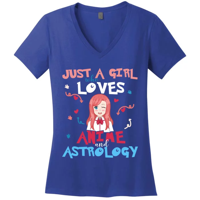 Anime Teen Who Loves Astrology Gift Women's V-Neck T-Shirt