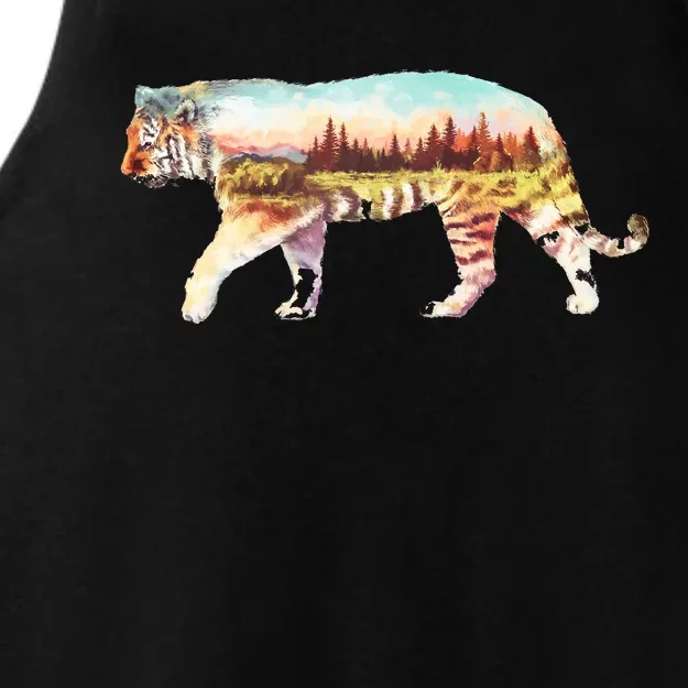 Adventurous Tiger Wilderness Graphic Ladies Tri-Blend Wicking Tank