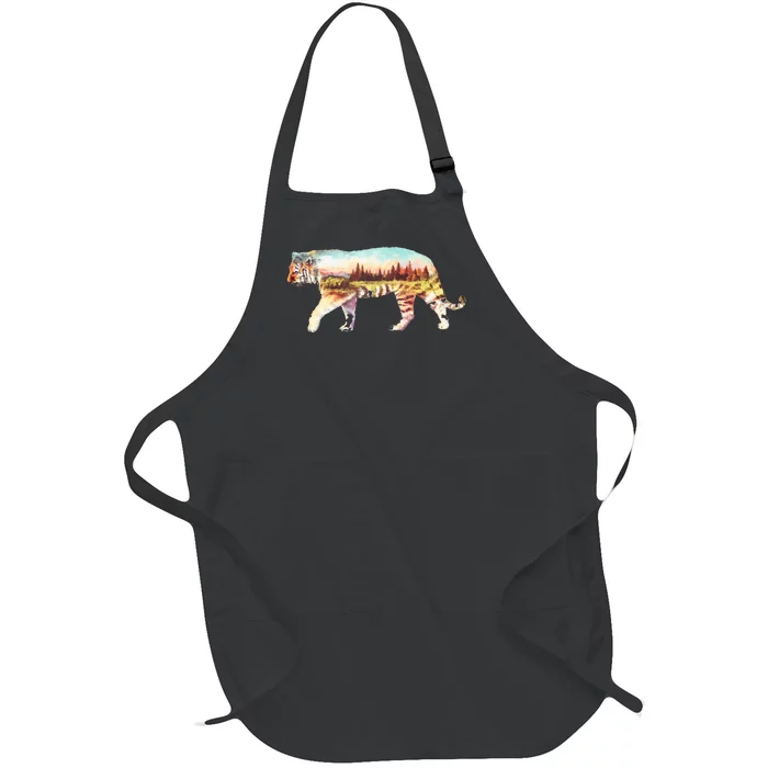 Adventurous Tiger Wilderness Graphic Full-Length Apron With Pocket