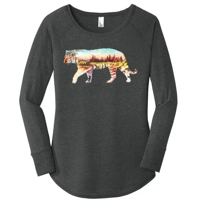 Adventurous Tiger Wilderness Graphic Women's Perfect Tri Tunic Long Sleeve Shirt