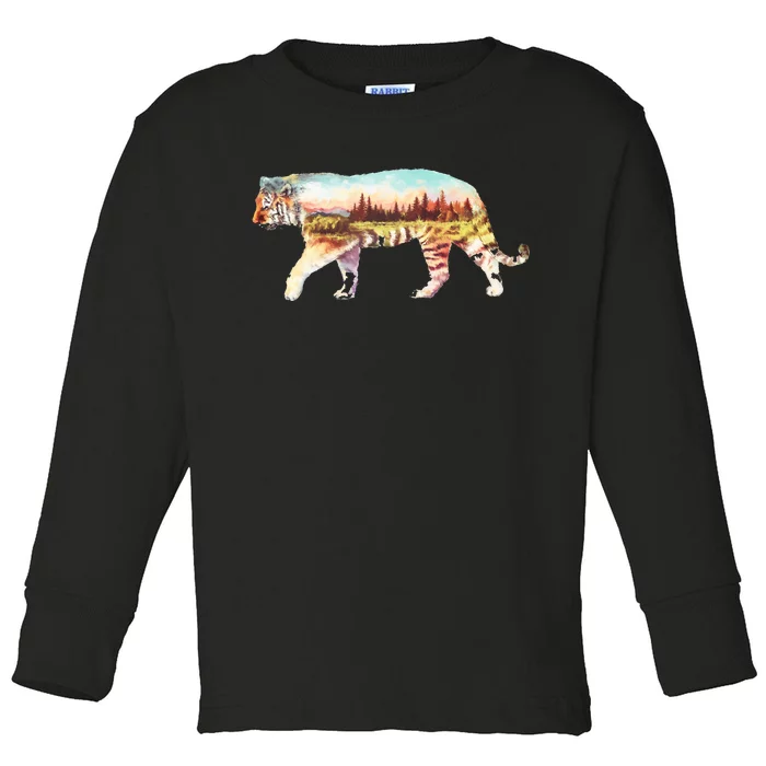 Adventurous Tiger Wilderness Graphic Toddler Long Sleeve Shirt