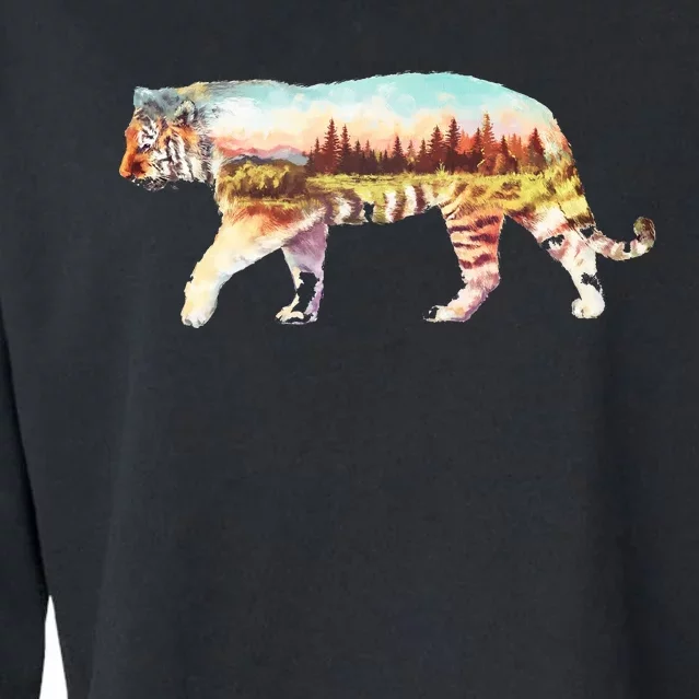 Adventurous Tiger Wilderness Graphic Cropped Pullover Crew