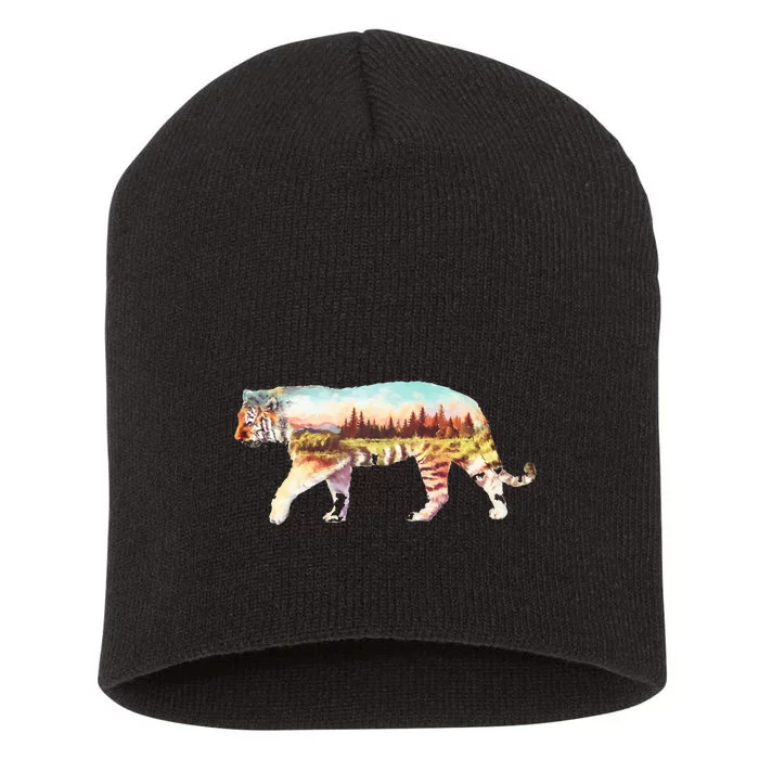 Adventurous Tiger Wilderness Graphic Short Acrylic Beanie