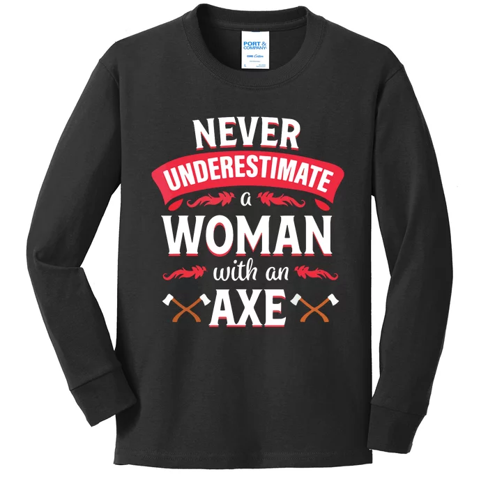 Axe Throwing Women Funny Hatchet Lumberjack Kids Long Sleeve Shirt