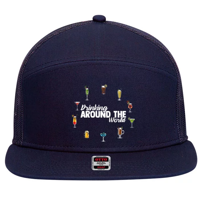 Around The World Ing Lover Alcoholic Beverage Gift 7 Panel Mesh Trucker Snapback Hat