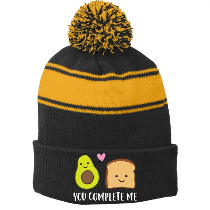 Avocado Toast You Complete Me Valentines Day Avocado Toast Stripe Pom Pom Beanie