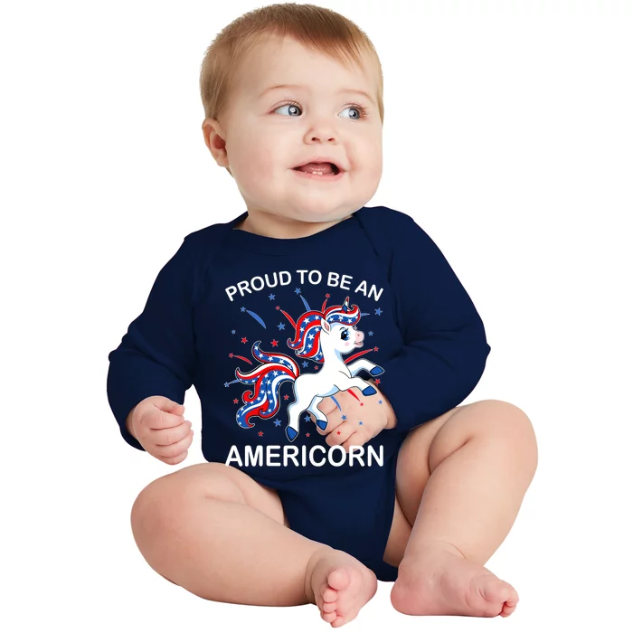 Americorn Unicorn 4th of July Girl Americorn Merica Baby Long Sleeve Bodysuit