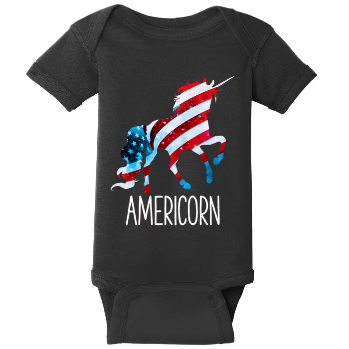 Americorn Unicorn 4th Of July Mericorn Merica Baby Bodysuit