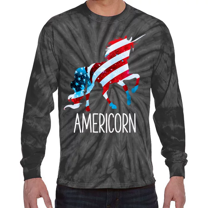 Americorn Unicorn 4th Of July Mericorn Merica Tie-Dye Long Sleeve Shirt