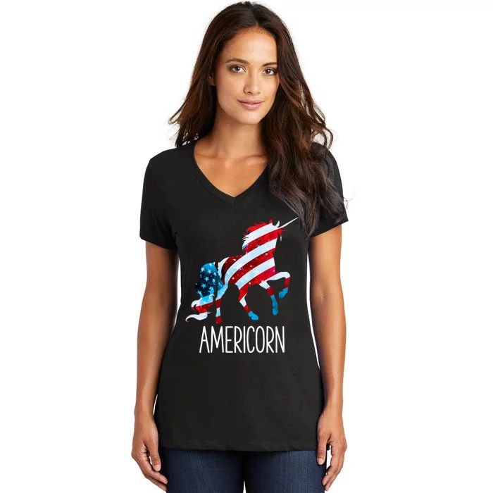 Americorn Unicorn 4th Of July Mericorn Merica Women's V-Neck T-Shirt