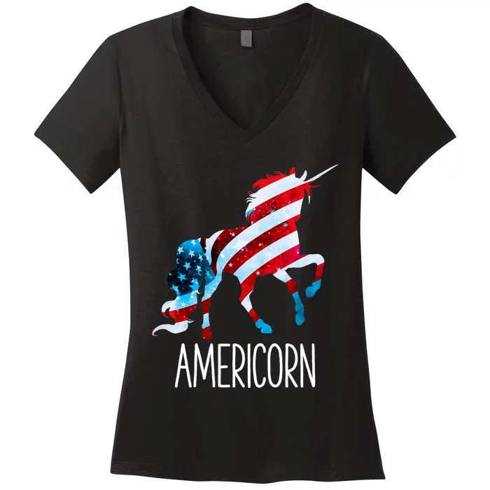 Americorn Unicorn 4th Of July Mericorn Merica Women's V-Neck T-Shirt