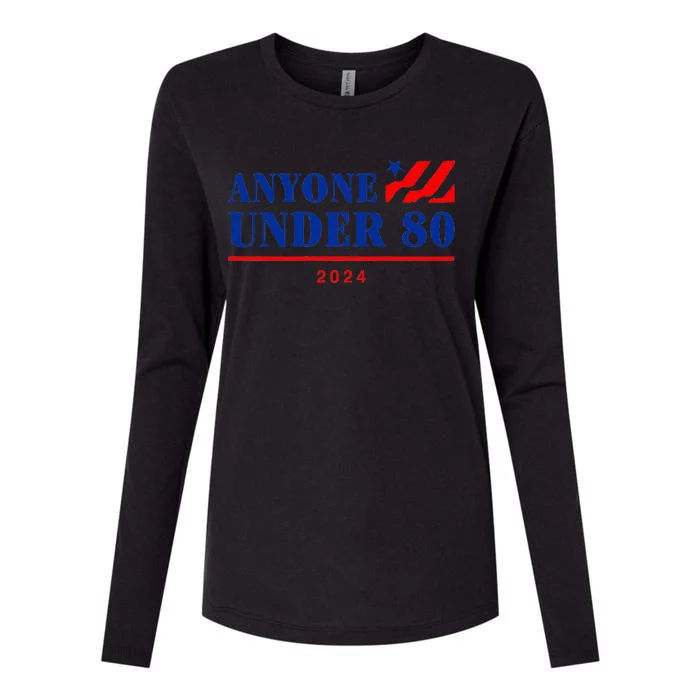 Anyone Under 80 2024 Funny Womens Cotton Relaxed Long Sleeve T-Shirt