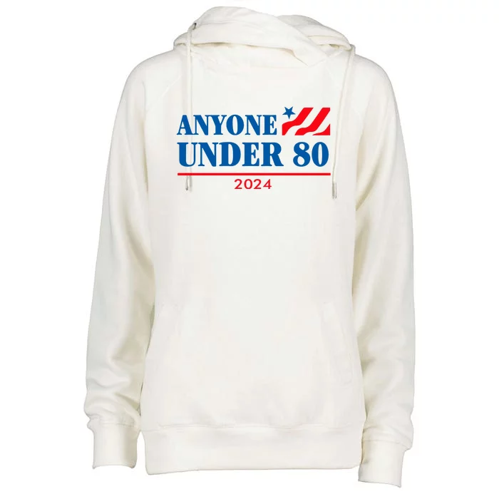 Anyone Under 80 2024 Funny Womens Funnel Neck Pullover Hood