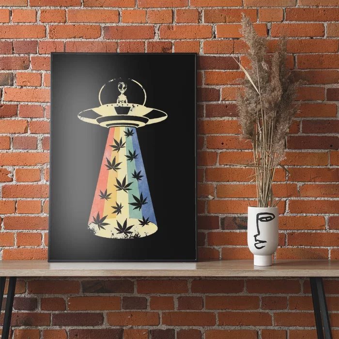 Alien UFO Abduction Weed Cannabis Marijuana Leaf Funny Poster