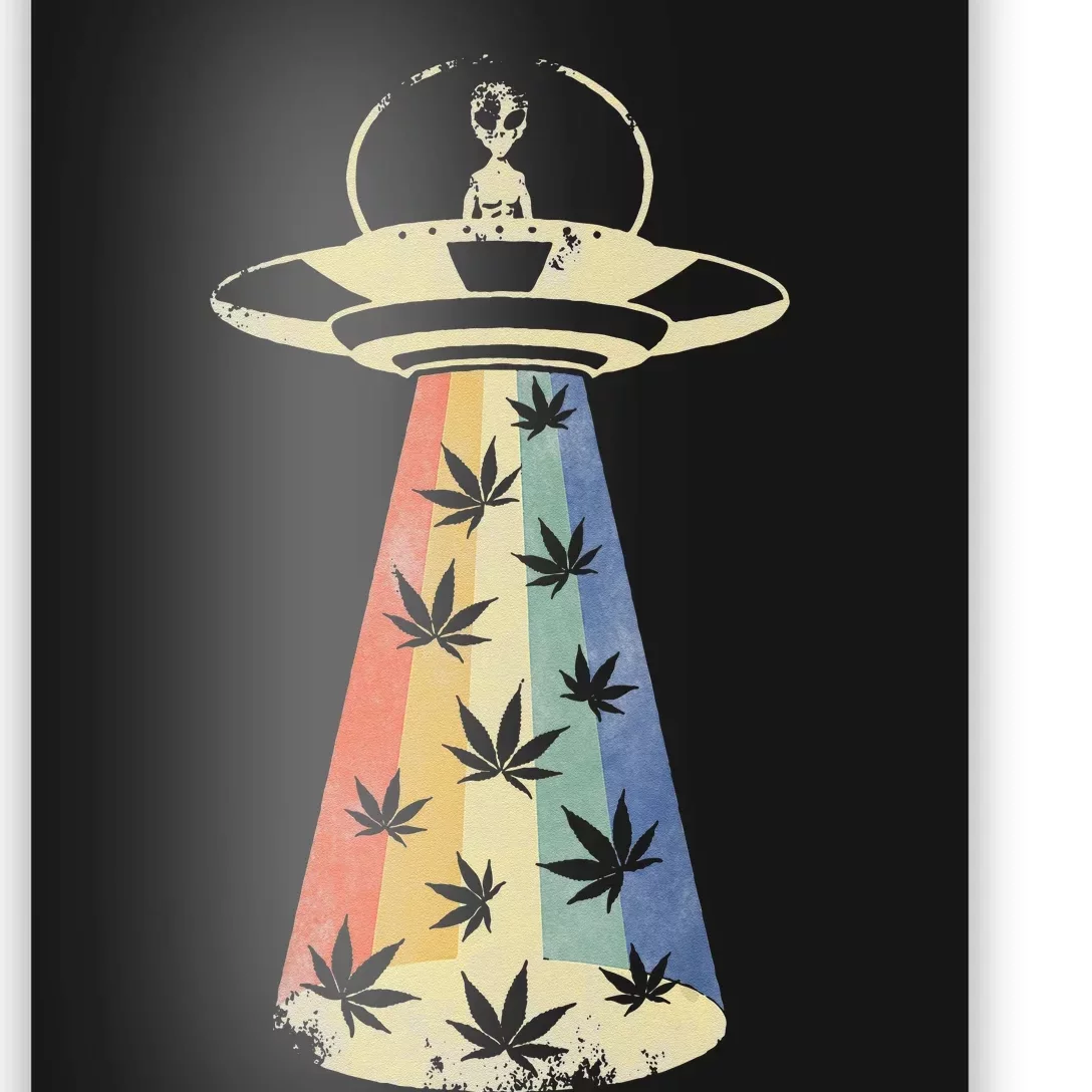 Alien UFO Abduction Weed Cannabis Marijuana Leaf Funny Poster