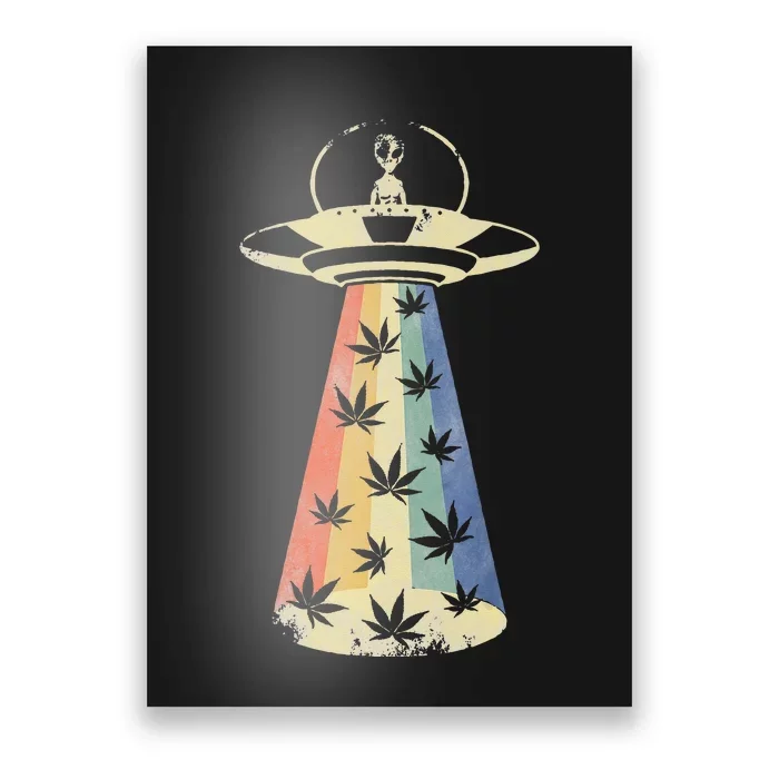 Alien UFO Abduction Weed Cannabis Marijuana Leaf Funny Poster