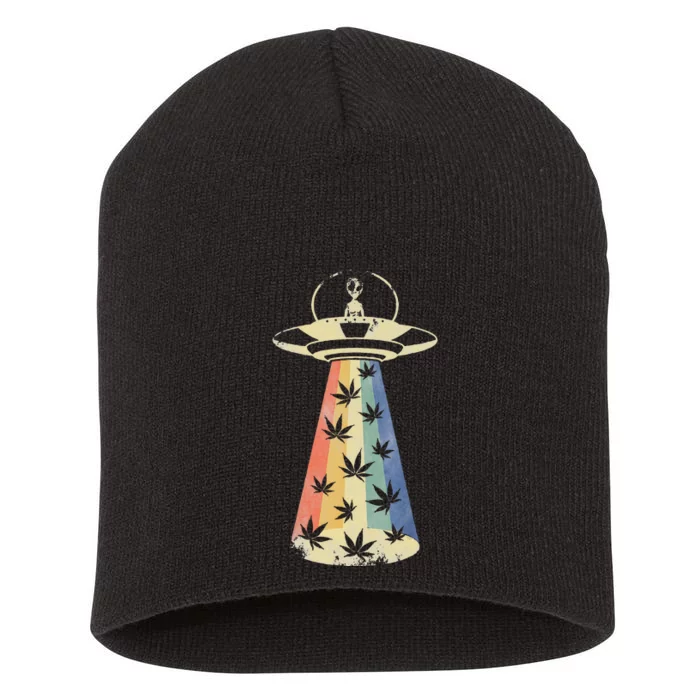 Alien UFO Abduction Weed Cannabis Marijuana Leaf Funny Short Acrylic Beanie