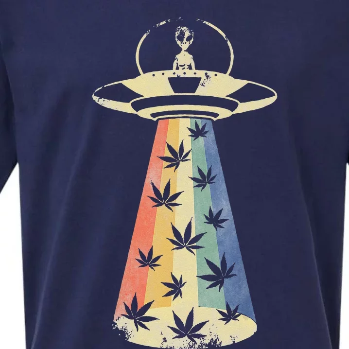 Alien UFO Abduction Weed Cannabis Marijuana Leaf Funny Sueded Cloud Jersey T-Shirt