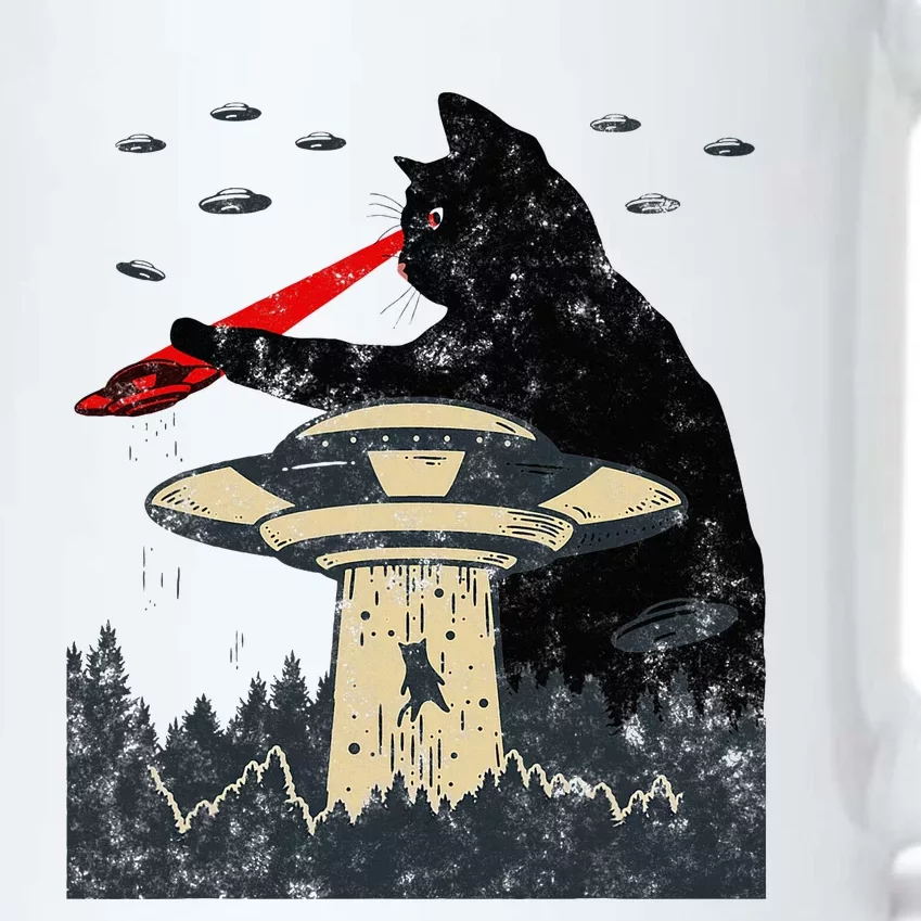 Alien Ufo Abduction Laser Eye Funny Cat Black Color Changing Mug