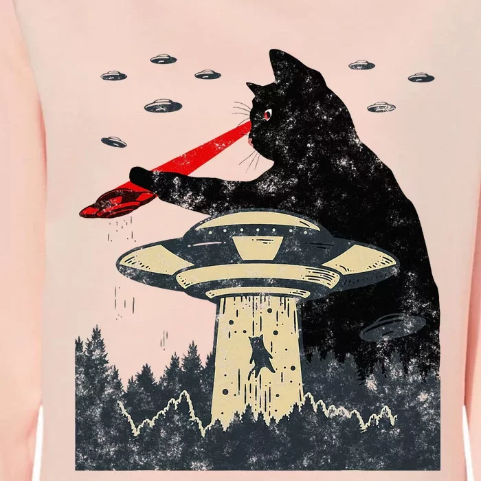 Alien Ufo Abduction Laser Eye Funny Cat Womens California Wash Sweatshirt