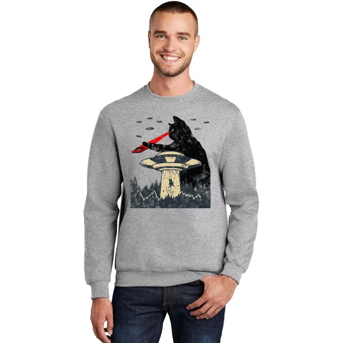 Alien Ufo Abduction Laser Eye Funny Cat Tall Sweatshirt