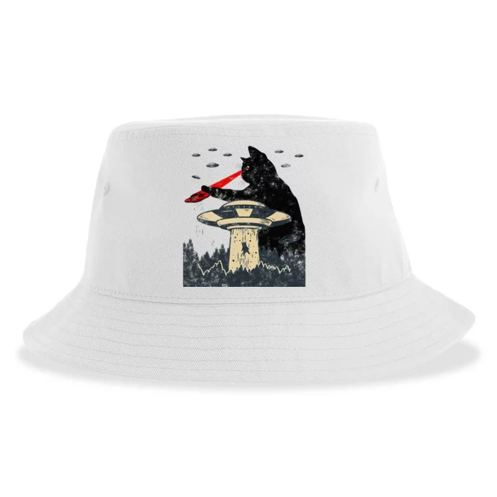 Alien Ufo Abduction Laser Eye Funny Cat Sustainable Bucket Hat