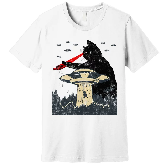 Alien Ufo Abduction Laser Eye Funny Cat Premium T-Shirt