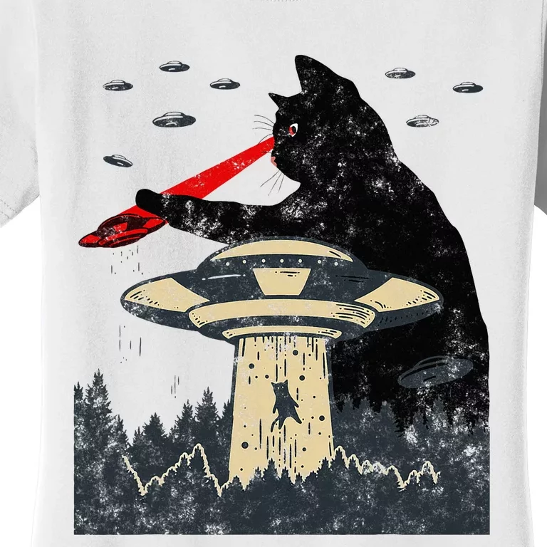 Alien Ufo Abduction Laser Eye Funny Cat Women's T-Shirt