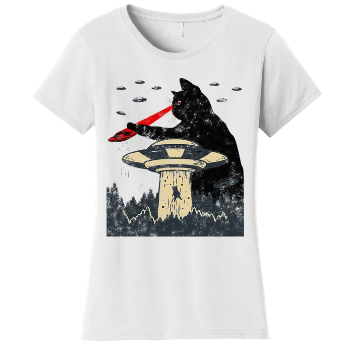 Alien Ufo Abduction Laser Eye Funny Cat Women's T-Shirt