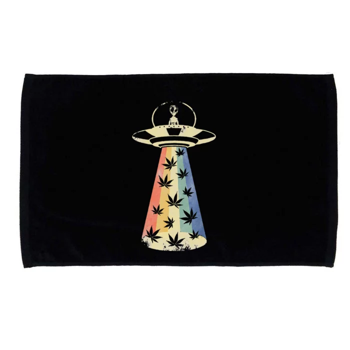 Alien UFO Abduction Weed Cannabis Marijuana Leaf Funny Microfiber Hand Towel