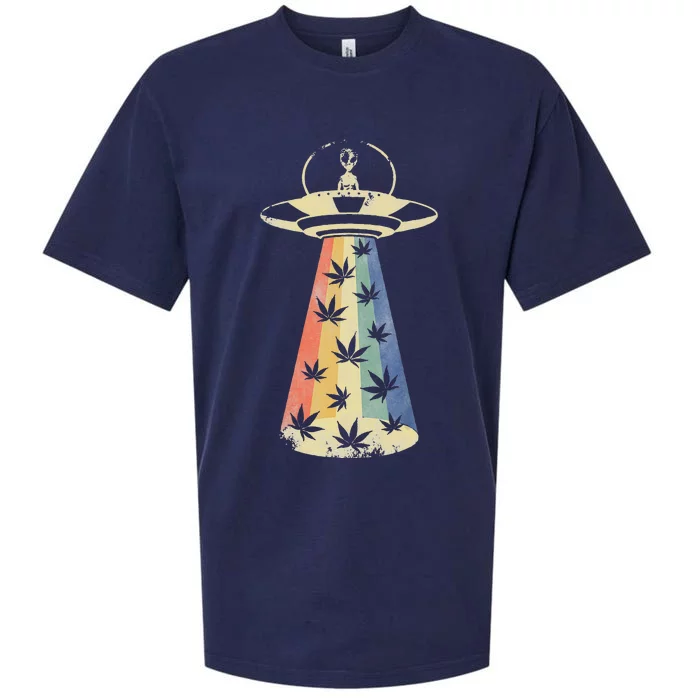 Alien UFO Abduction Weed Cannabis Marijuana Leaf Funny Sueded Cloud Jersey T-Shirt