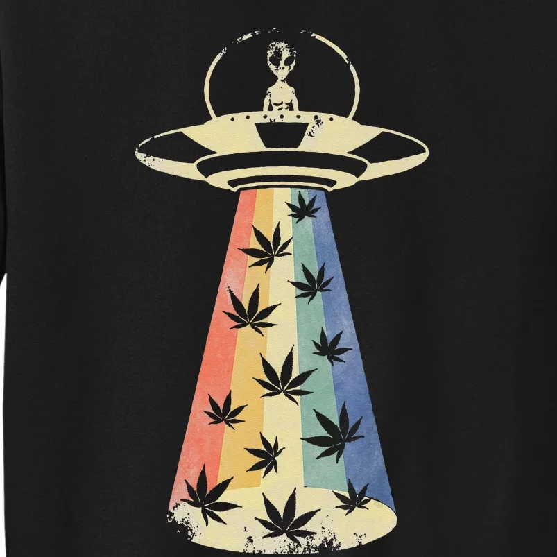 Alien UFO Abduction Weed Cannabis Marijuana Leaf Funny Sweatshirt