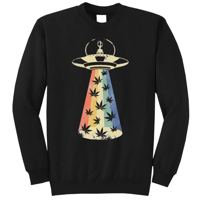 Alien UFO Abduction Weed Cannabis Marijuana Leaf Funny Sweatshirt