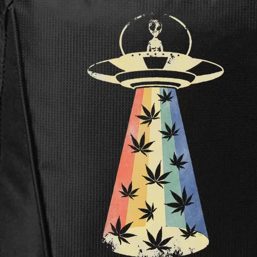 Alien UFO Abduction Weed Cannabis Marijuana Leaf Funny City Backpack