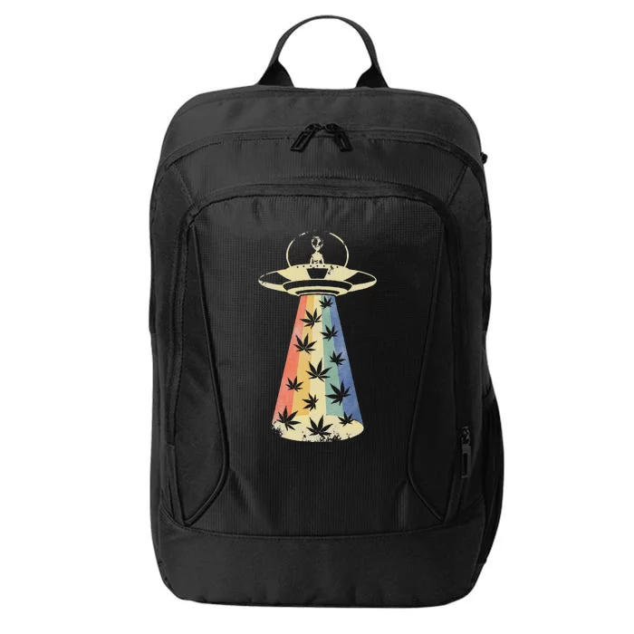 Alien UFO Abduction Weed Cannabis Marijuana Leaf Funny City Backpack