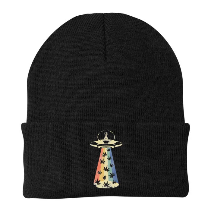 Alien UFO Abduction Weed Cannabis Marijuana Leaf Funny Knit Cap Winter Beanie