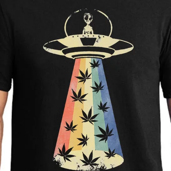 Alien UFO Abduction Weed Cannabis Marijuana Leaf Funny Pajama Set