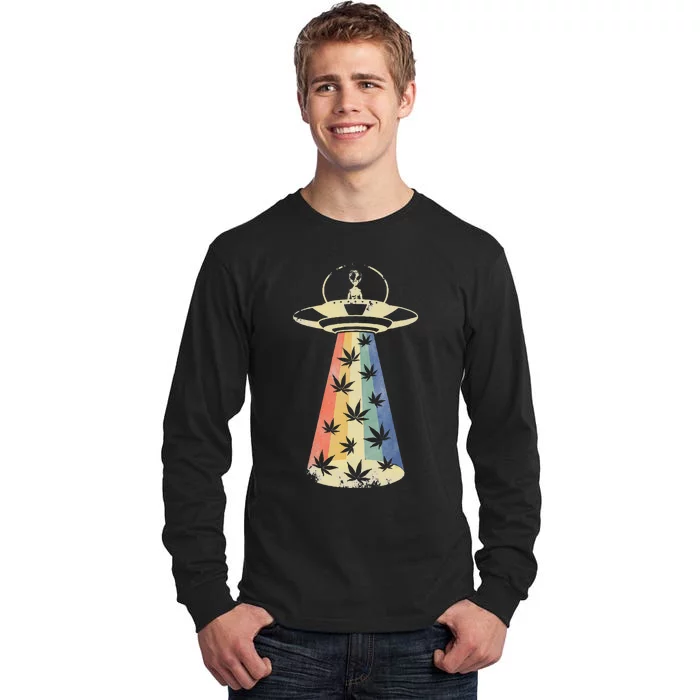 Alien UFO Abduction Weed Cannabis Marijuana Leaf Funny Tall Long Sleeve T-Shirt