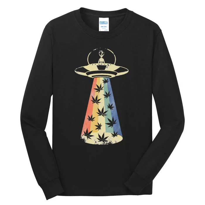 Alien UFO Abduction Weed Cannabis Marijuana Leaf Funny Tall Long Sleeve T-Shirt