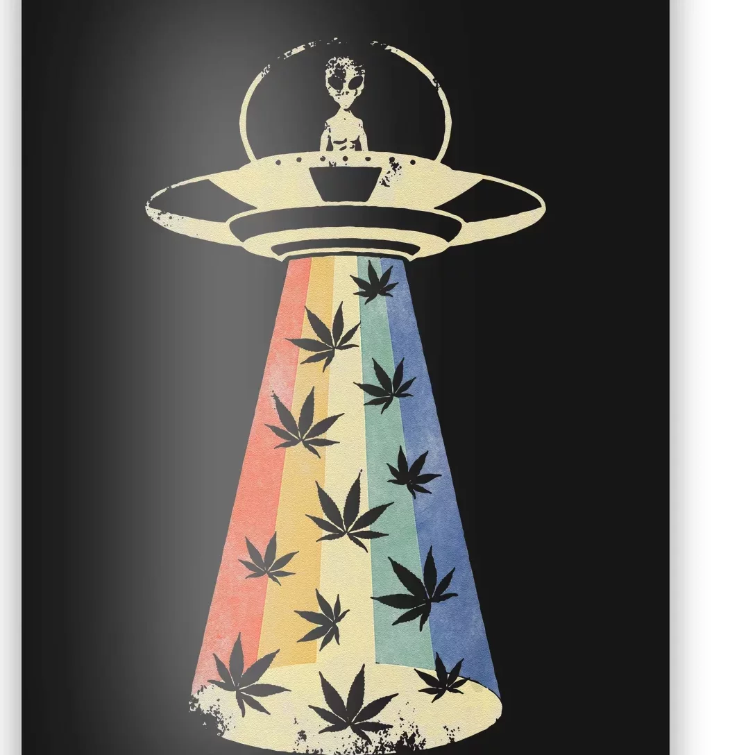 Alien UFO Abduction Weed Cannabis Marijuana Leaf Funny Poster