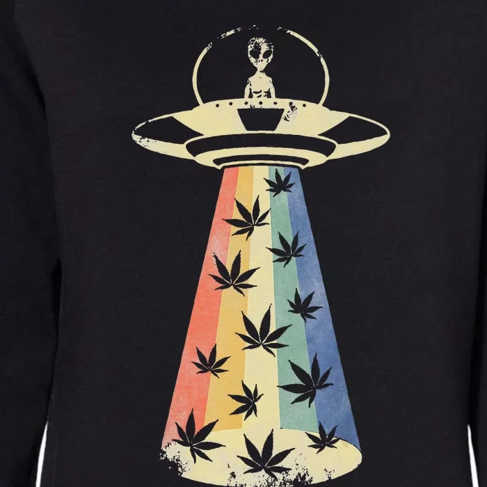 Alien UFO Abduction Weed Cannabis Marijuana Leaf Funny Womens California Wash Sweatshirt