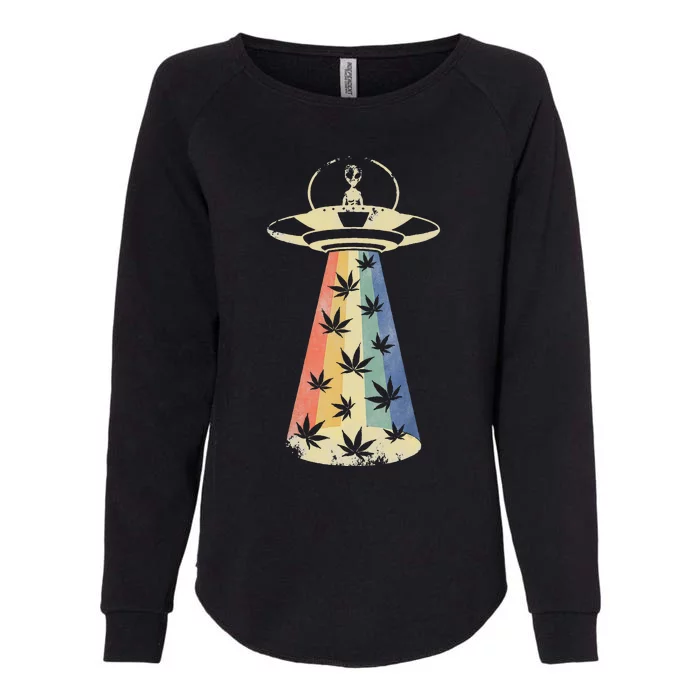 Alien UFO Abduction Weed Cannabis Marijuana Leaf Funny Womens California Wash Sweatshirt