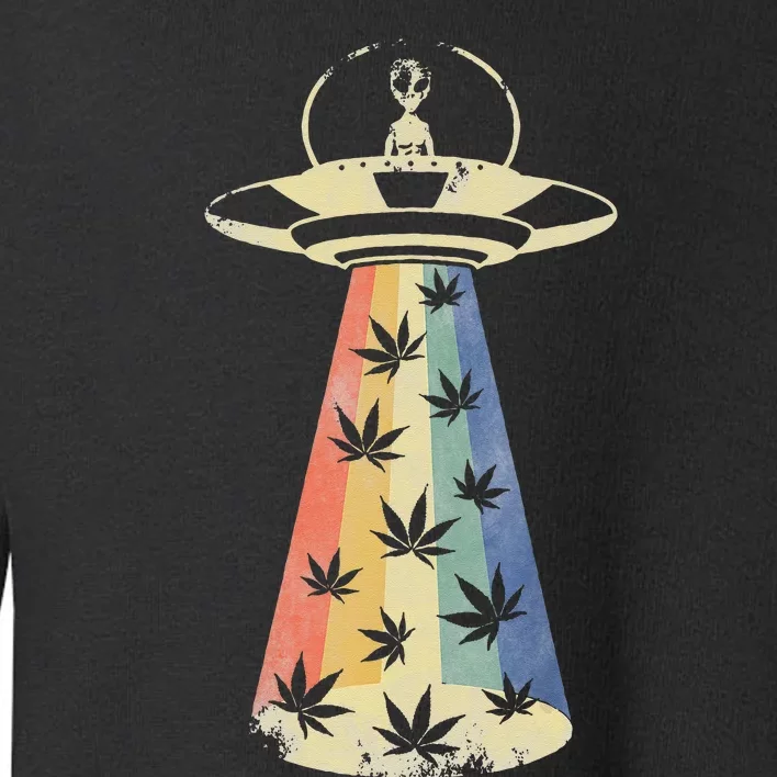 Alien UFO Abduction Weed Cannabis Marijuana Leaf Funny Toddler Sweatshirt