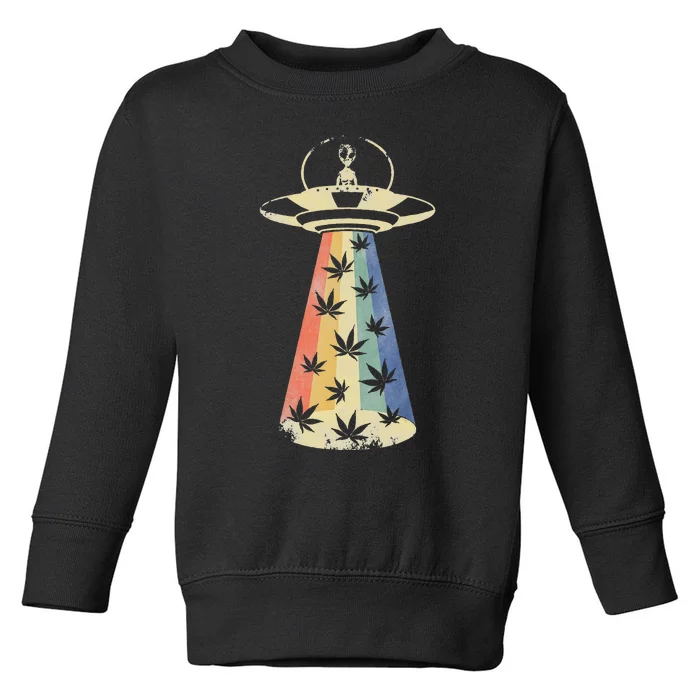 Alien UFO Abduction Weed Cannabis Marijuana Leaf Funny Toddler Sweatshirt