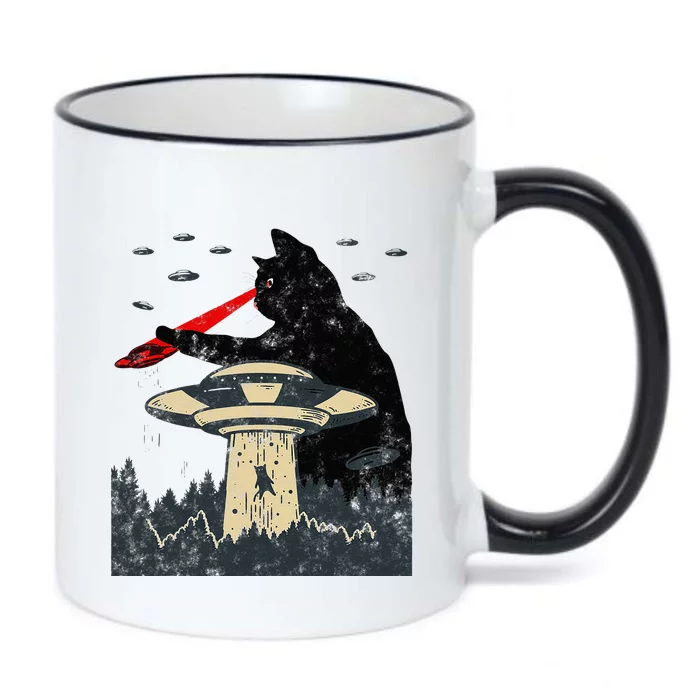 Alien UFO Abduction Laser Eye Funny Cat Black Color Changing Mug