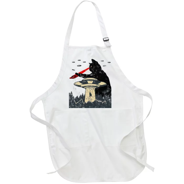 Alien UFO Abduction Laser Eye Funny Cat Full-Length Apron With Pocket