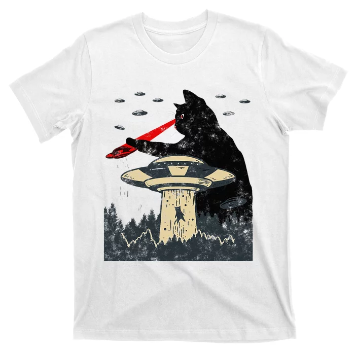 Alien UFO Abduction Laser Eye Funny Cat T-Shirt