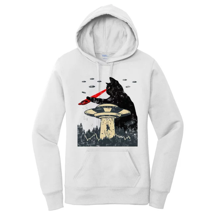 Alien UFO Abduction Laser Eye Funny Cat Women's Pullover Hoodie